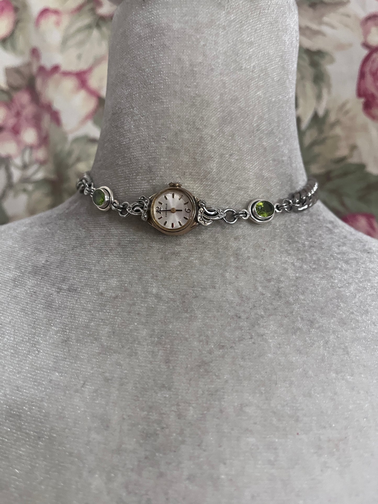 Vintage watch face choker, peridot