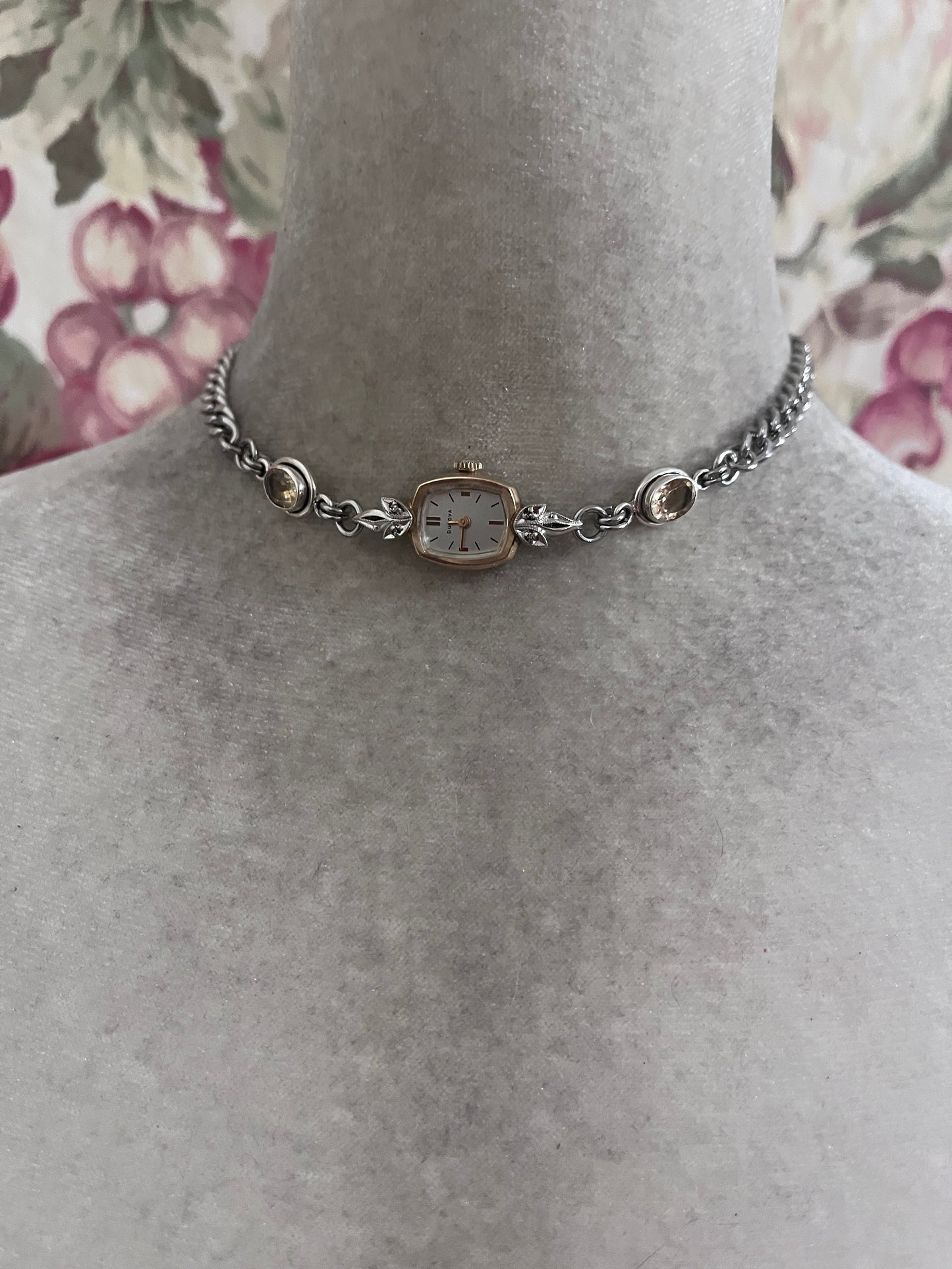 Vintage watch face choker, citrine