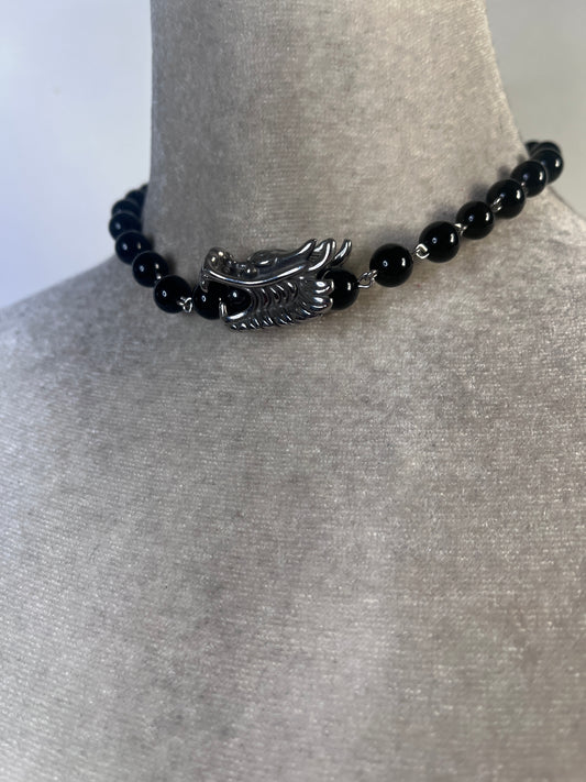 Black Onyx Silver Dragon
