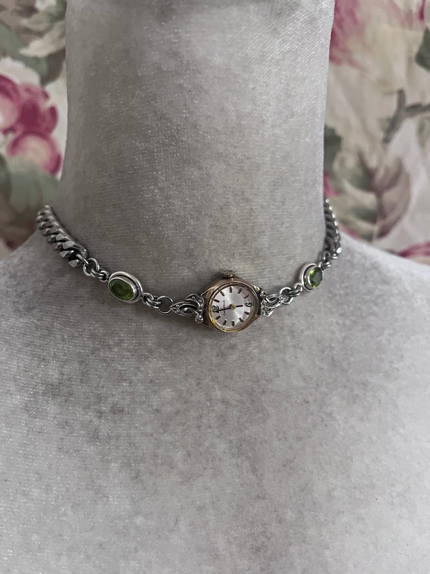 Vintage watch face choker, peridot