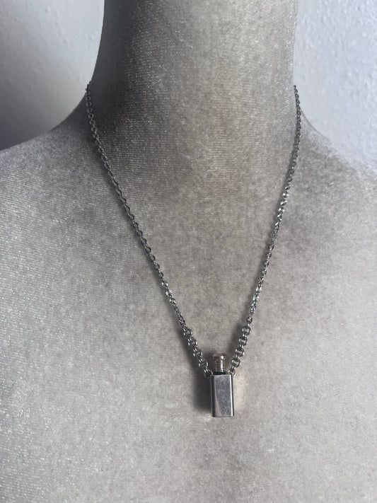 Silver perfume bottle necklace