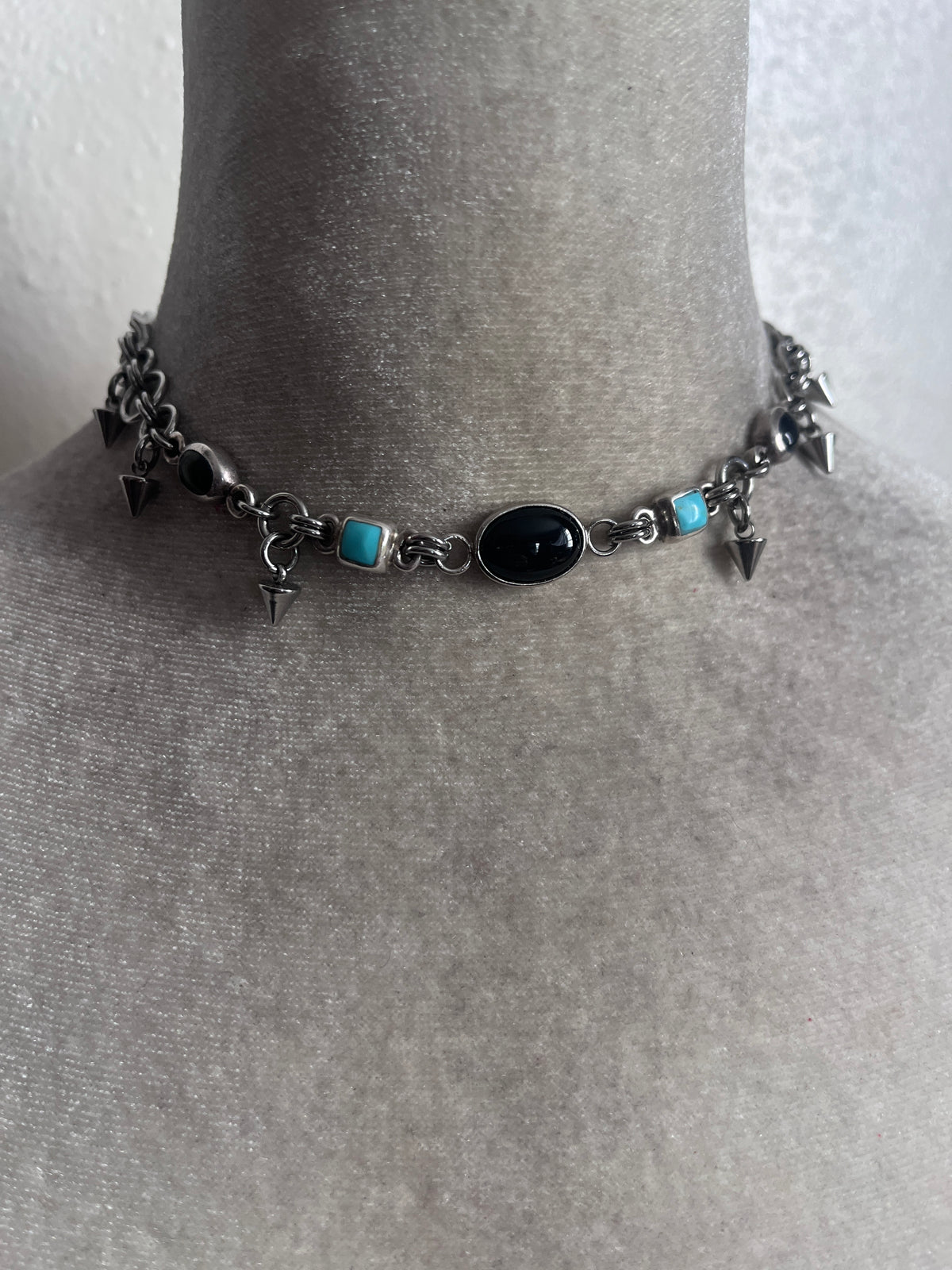 Obsidian and turquoise choker