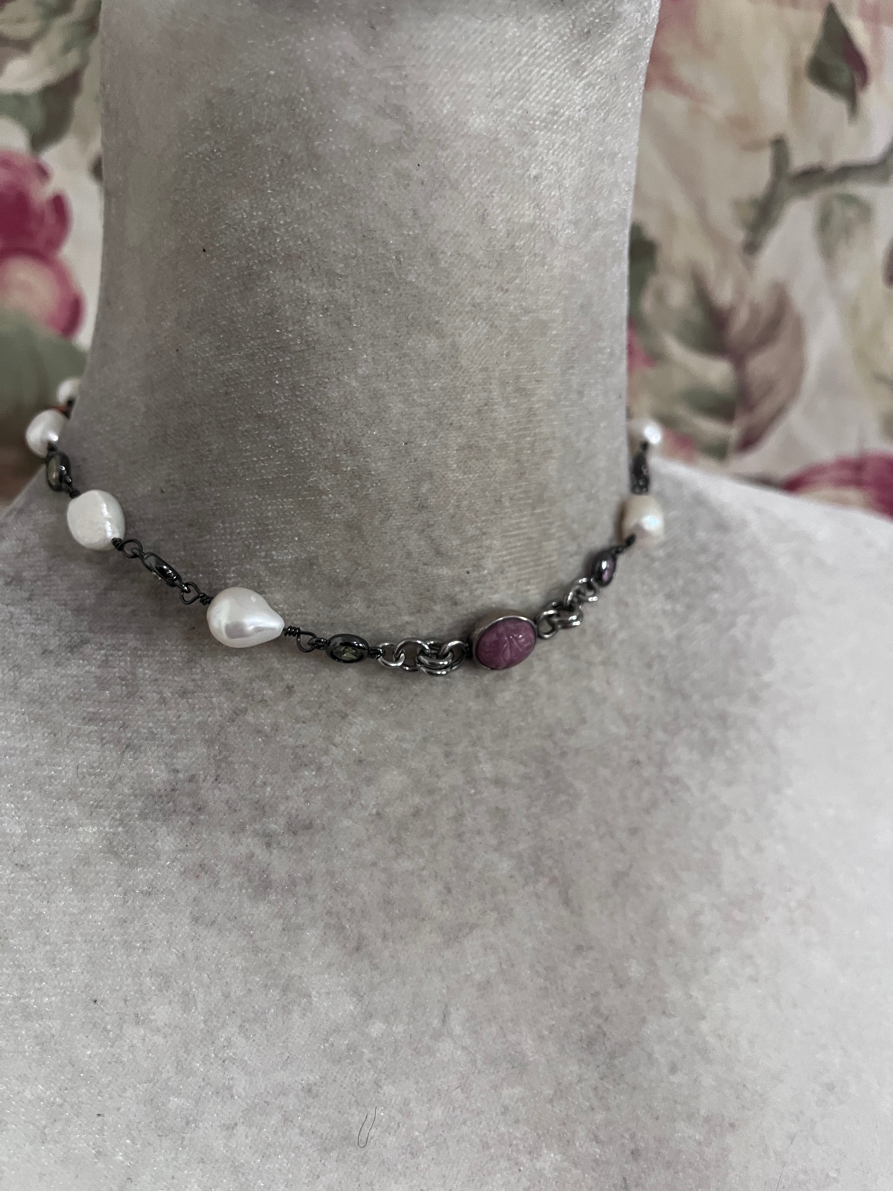 Lucky pinkie scarab and fresh water pearls – Telly Bowie