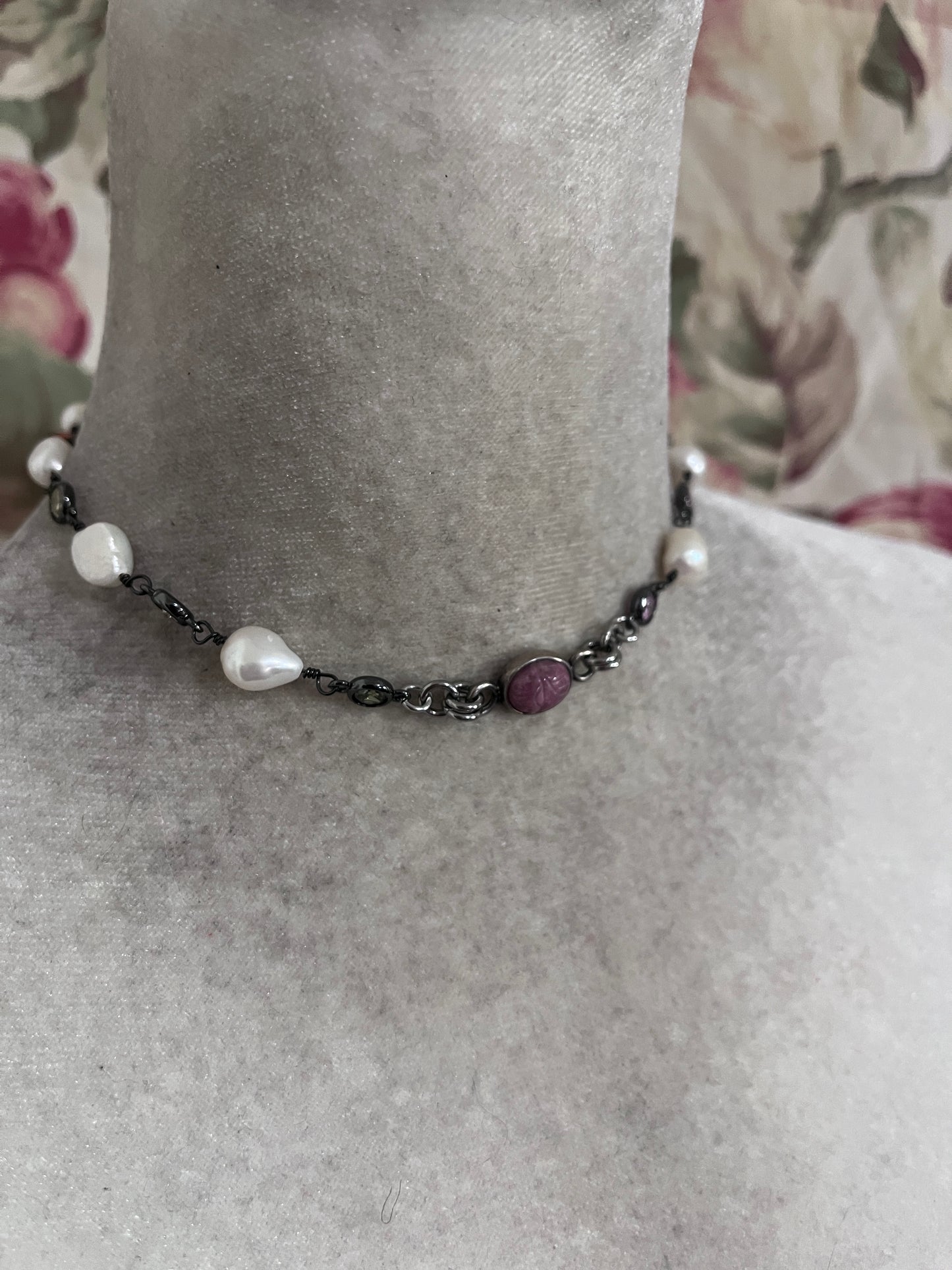 Lucky pinkie scarab and fresh water pearls