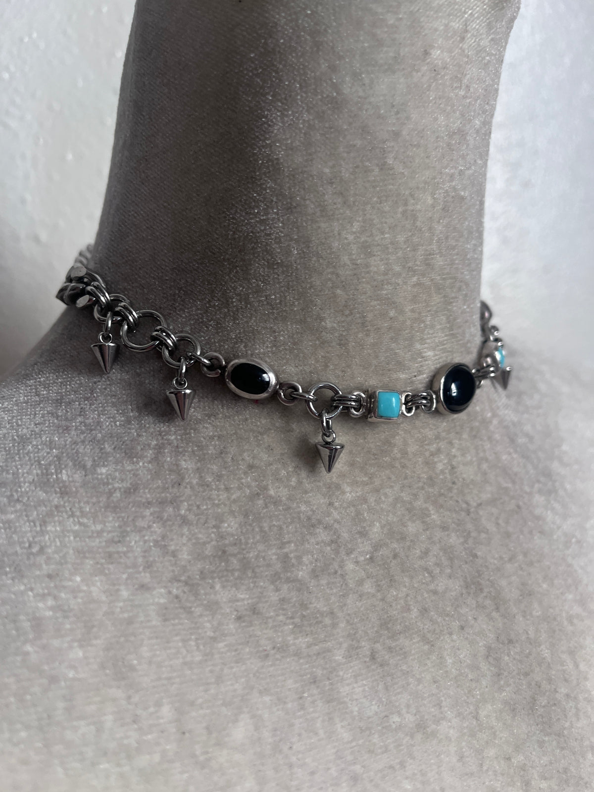 Obsidian and turquoise choker